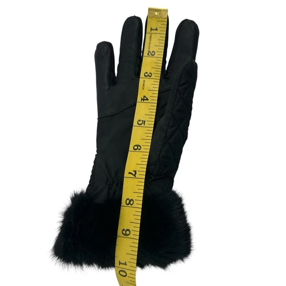 Preston & York Black Quilted‎ Gloves Fur Trim Cuffs Sz M Fleece Lined Insulated